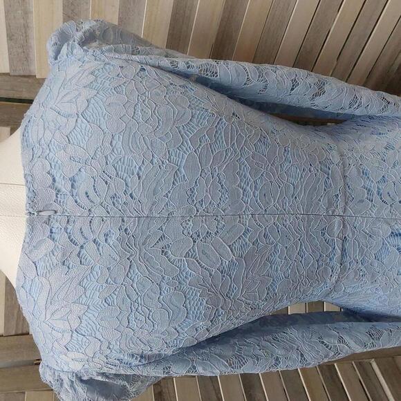 Elegant Lace Midi Dress with Puff Sleeves - Light Blue | Allegra K | Small - Picture 7 of 14